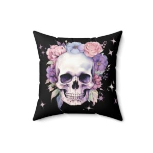 Pastel Skull Black Throw Pillow